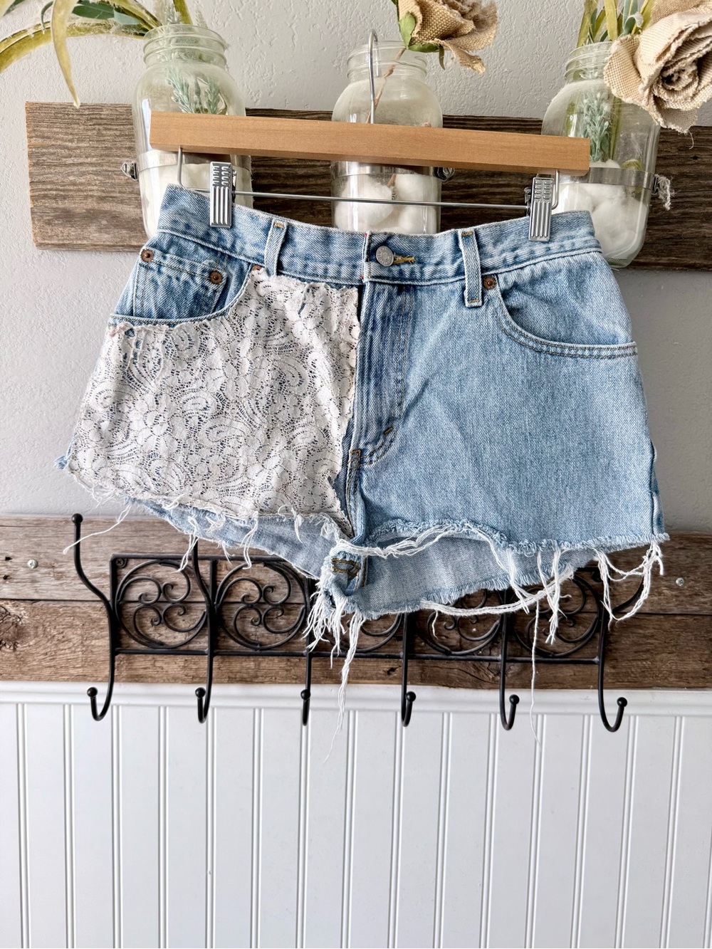 Levi's Light Blue Denim Lace-Panel Jean Shorts